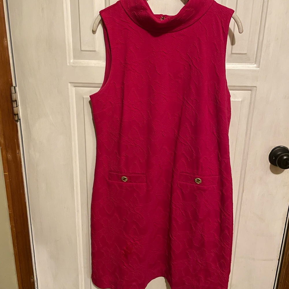 Lilly Pulitzer Daisee shift pointsetta red knit puckered jacquard